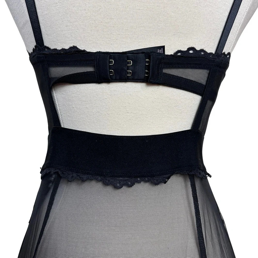 Victorias Secret 34D Black Lace Underwire Sexy Lingerie Teddy Garter Clip Dress - Picture 7 of 12